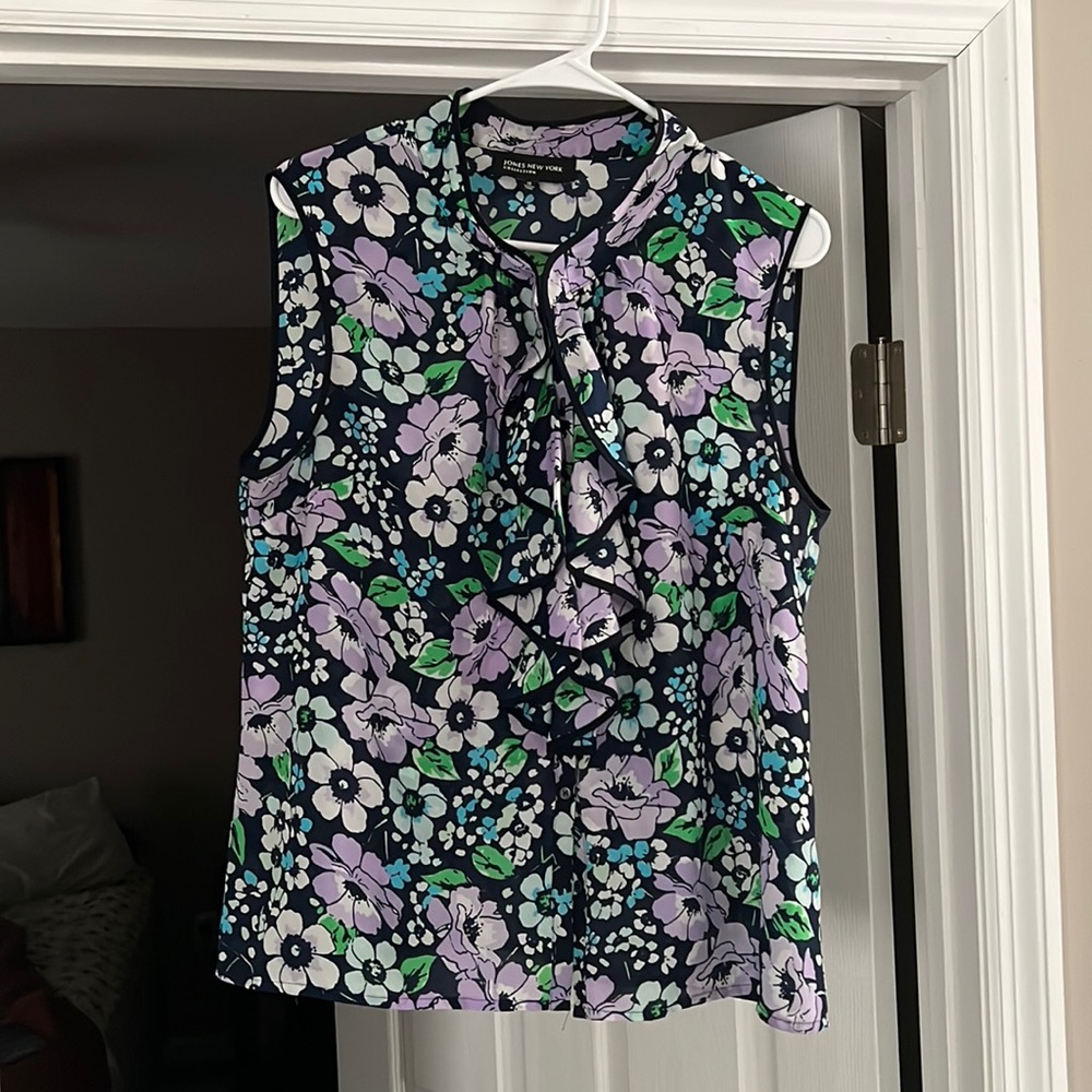 Sleeveless Blouse with Flattering Front Ruffle